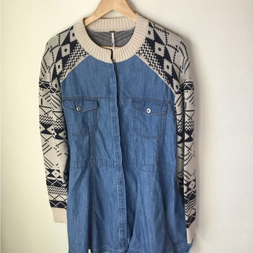 Free People Button Front Mini with‎ Sweater Piecing Dominic Dress